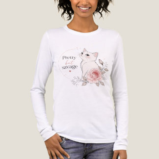 En Tri-matière T-shirt Rose Chat Blanc Sauvage mais Joli