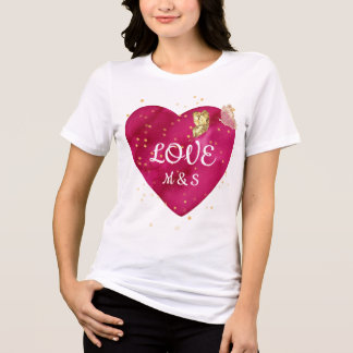 En Tri-matière T-Shirt Saint-Valentin Cœur Rose Papillon Doré