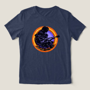 En Tri-matière T-Shirt silhouette d'une fille jouant de la guitar