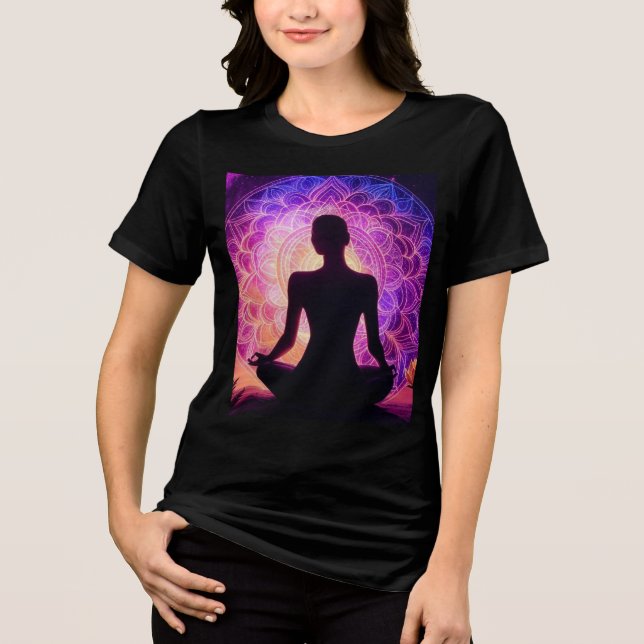 En Tri-matière T-Shirt Silhouette Méditée - Mandala Spirituel (Recto)