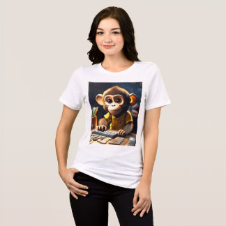 En Tri-matière T-shirt Singe mignon, à l'aide d'une calculatrice