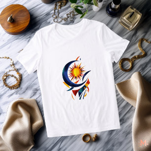 En Tri-matière T-Shirt Soleil et Lune Abstraits   Céleste Coloré
