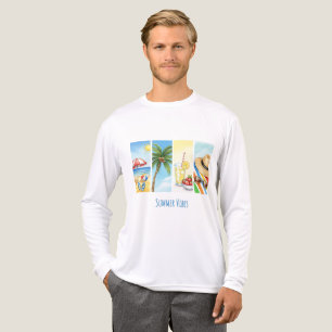 En Tri-matière T-Shirt Sublimation Vibe Été   Scène de Plage Rétr