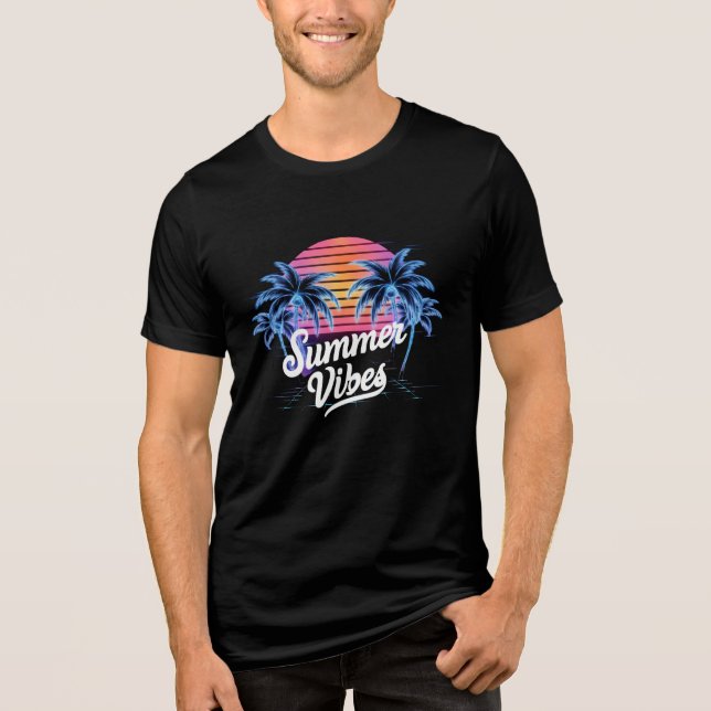 En Tri-matière T-shirt Synthwave - Neon Palm Tree (Recto)