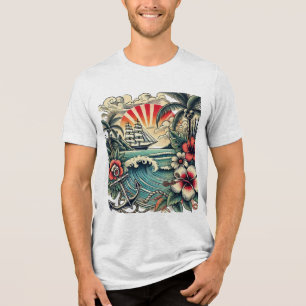 En Tri-matière T-shirt Tropical Tattoo Art Beach Paradise