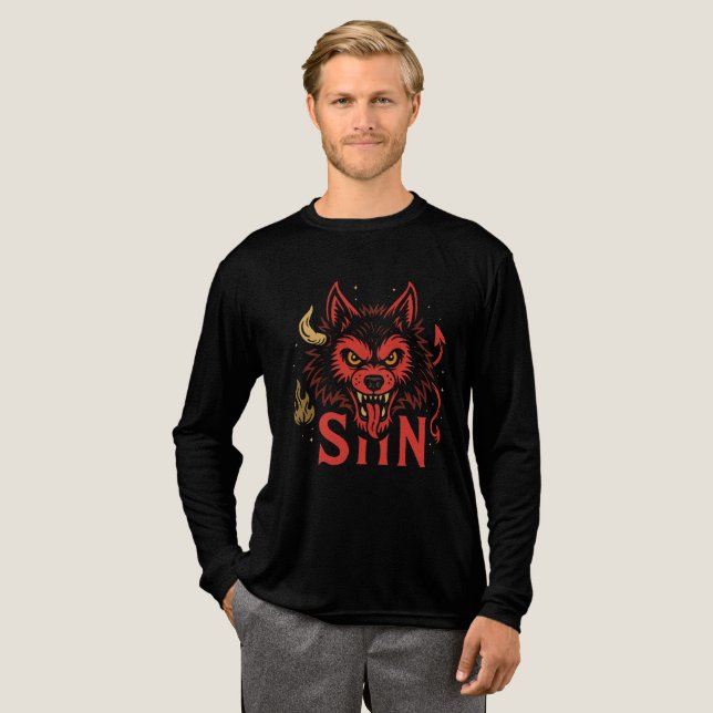 En Tri-matière T-Shirt Wolf Sin - Fierce Devil Wolf Head Graphic (Recto complet)