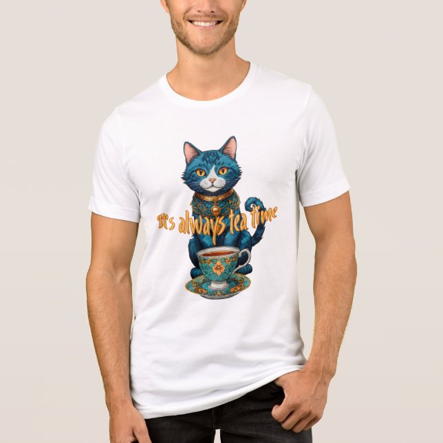 En Tri-matière Tea de chat Whimsical Illustration T-shirt (Recto)