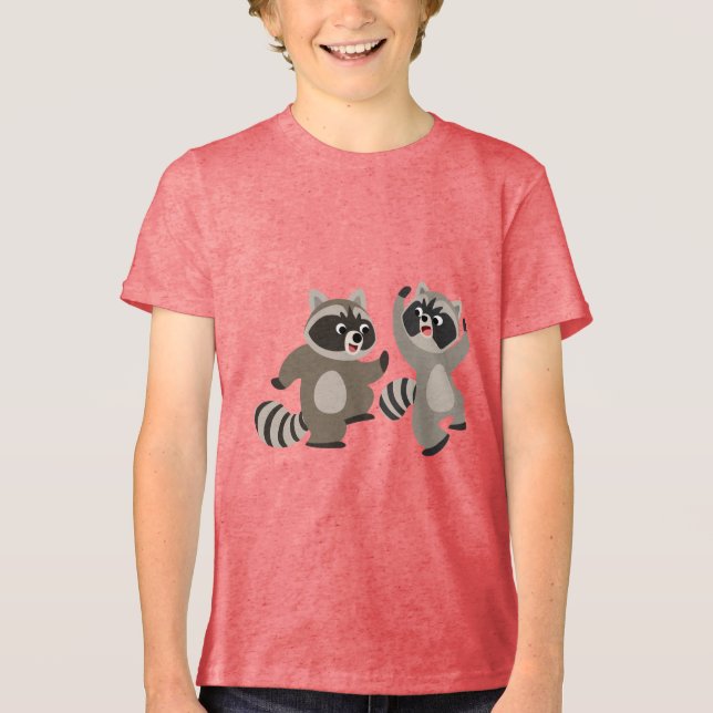 En Tri-matière Tee Dancing Cartoon Raccoons Enfants T-shirt (Recto)