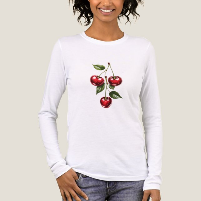 En Tri-matière Women's Cherry Illustration Long Sleeve T-Shirt (Recto)