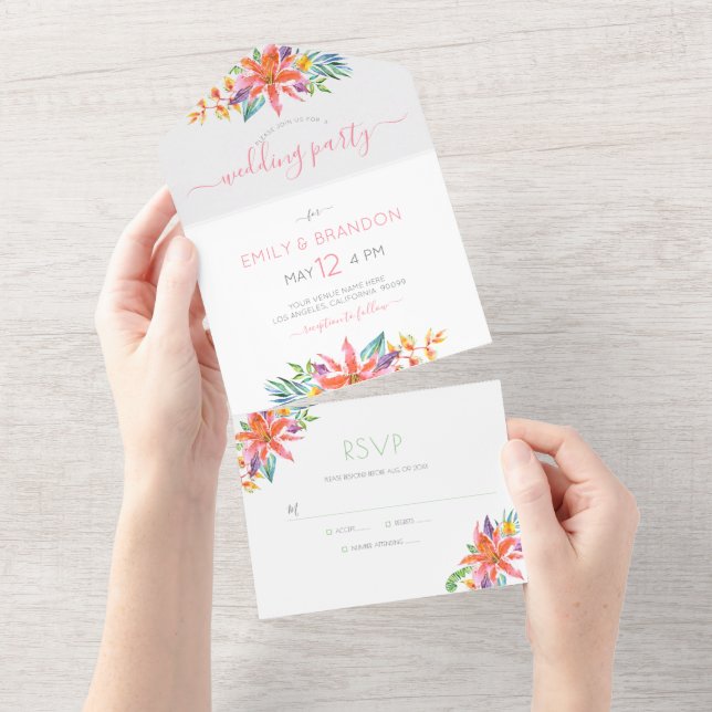 En Un Invitation de mariage aux fleurs tropicales tout e (Déchirure)