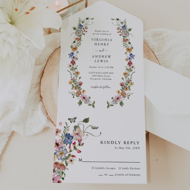 En Un Invitation Tout Compris Fleurie Colorée (Floral Colorful Wedding All In One Invite by Painted Paperie
)