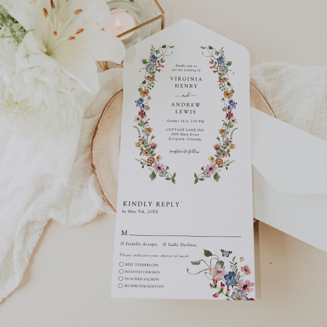 En Un Invitation Tout Compris Fleurs Colorées (Colorful Floral Wedding All In One Invite by Painted Paperie
)
