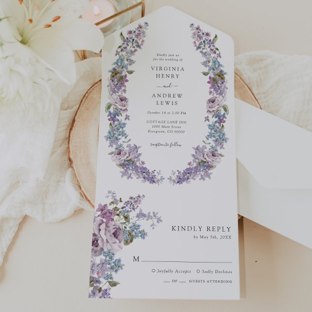 En Un Invitation Tout Compris Lilac Rustique (Rustic Watercolor Lilac All In One Invitation by Painted Paperie
)