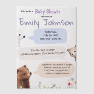 En Vélin Animaux mignons Baby shower Vellum Invitations