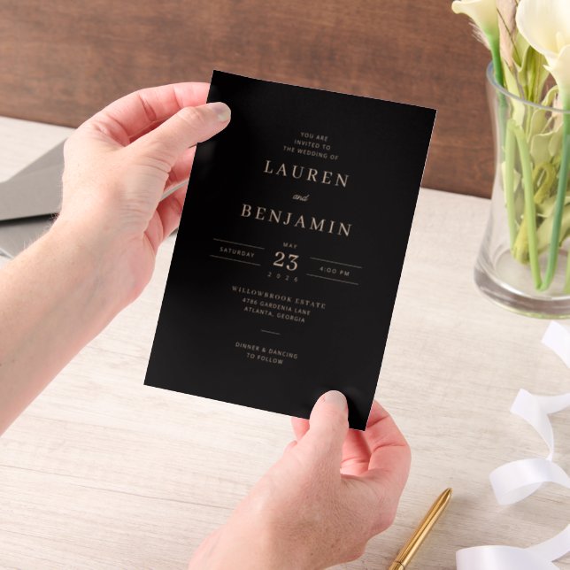 En Vélin Elegant Black Gold Serif Wedding Invitations (Ordinateur de poche)