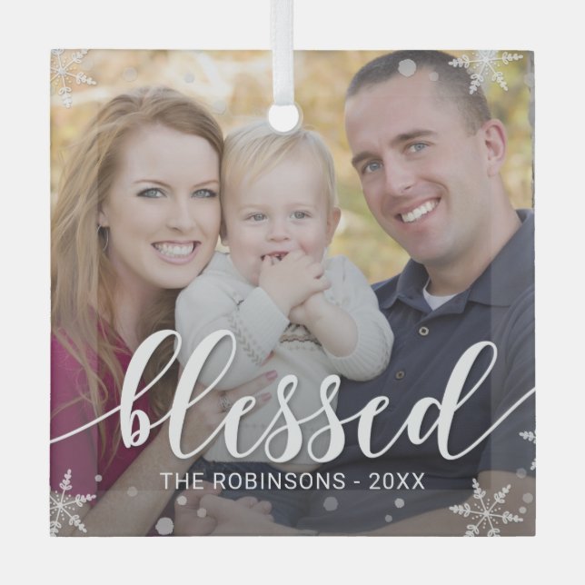 En Verre Bénédictions d'hiver Photo personnalisée Ornement  (Recto)