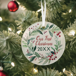 En Verre Branches d'aquarelle et de baies ornement de germe