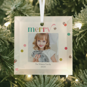 En Verre Bright and Joyeux Photo personnalisée Ornement de 