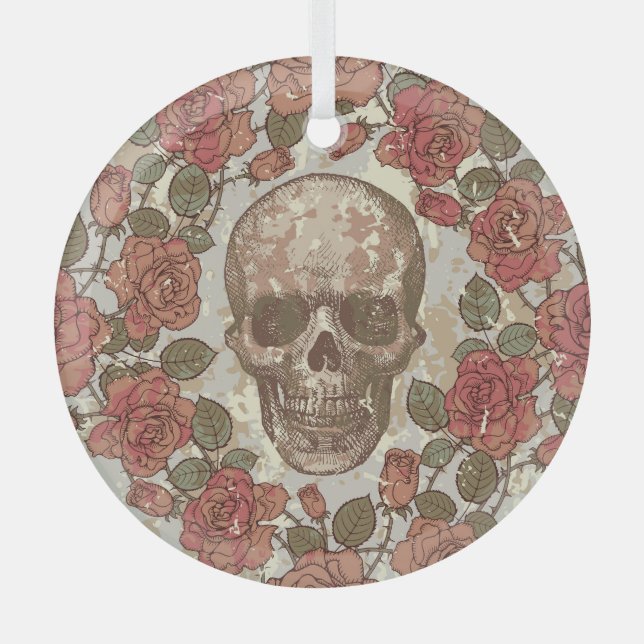 En Verre Crânes rétro et ornement Rose (Recto)