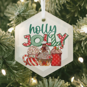 En Verre "Holly Jolly" Ornement de café de Noël, Fêtes