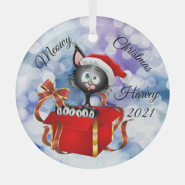 En Verre Noël Meowy Ornement de Chat Personnalisé (Recto)