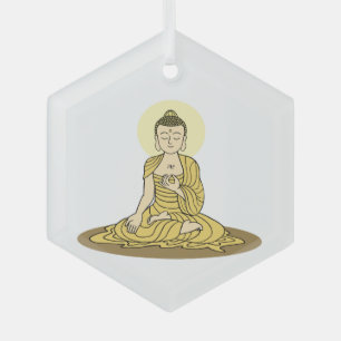 En Verre Ornement Bouddha Sérénité dorée
