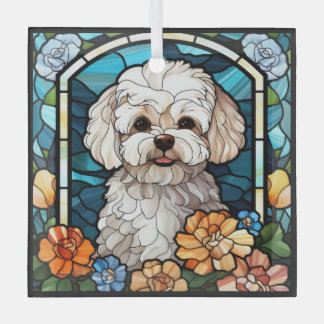 En Verre Ornement Carré de chien de Maltipoo