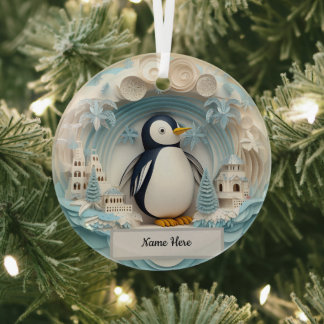 En Verre Ornement de pingouin personnalisé