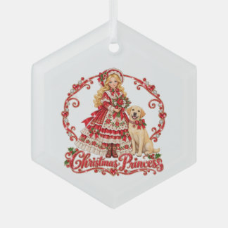 En Verre Ornement de princesse de Noël et de chiot