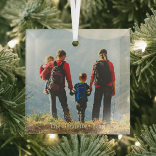 En Verre Ornement de souvenir de photo de famille personnal
