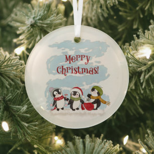 En Verre Ornement des pingouins de Noël
