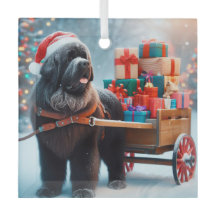 Ornement Père Noël Terre-Neuve avec un chariot ple
