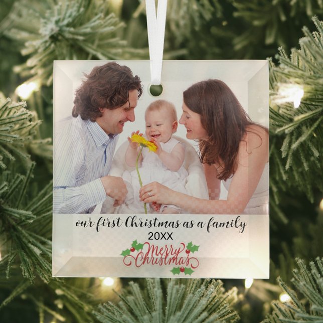 En Verre Première famille Noël personnalisé Ornement photo (Créateur téléchargé)