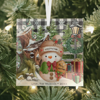 En Verre Snowman personnalisation de la famille ornement de