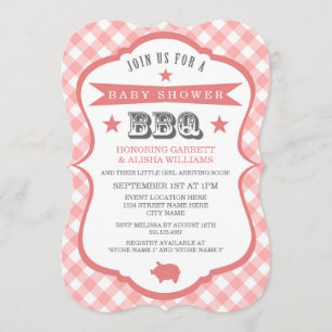en vichy Barbecue Baby shower Invitation / Corail