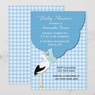 En vichy bleu avec Invitation Baby shower de cigog