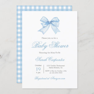 En vichy bleu et Baby shower Bow Invitation de gar