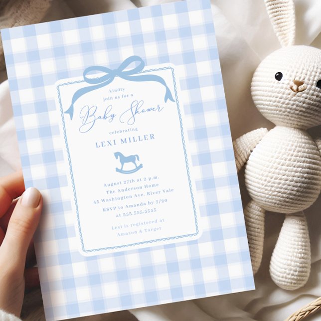 En vichy Bleu Rocse Baby shower Invitation (Créateur téléchargé)