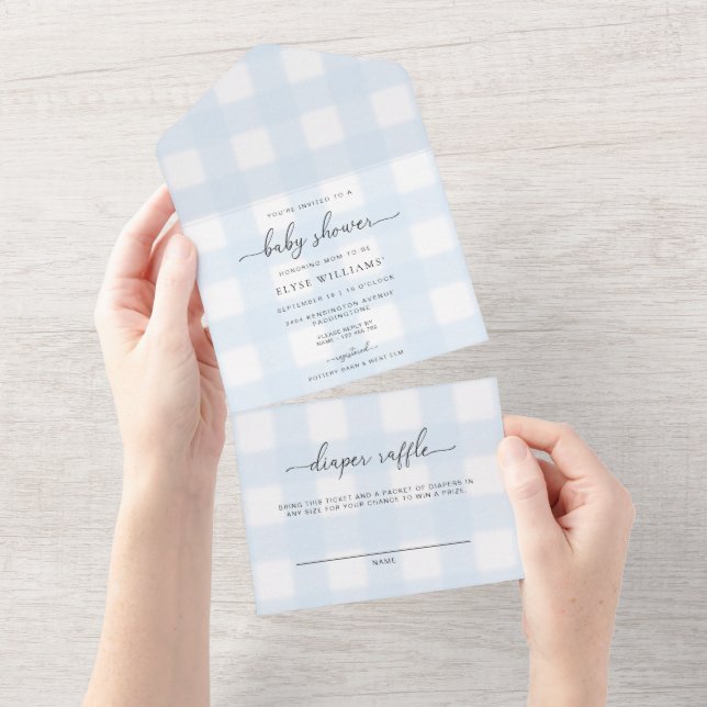 En vichy Bleu Tout en un baby shower Invitation (Déchirure)