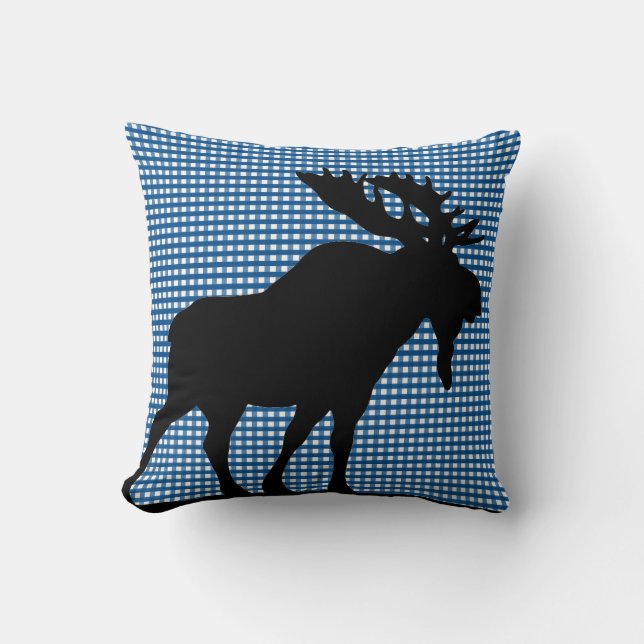 En vichy bleue avec Coussin de Maine Moose (Recto)