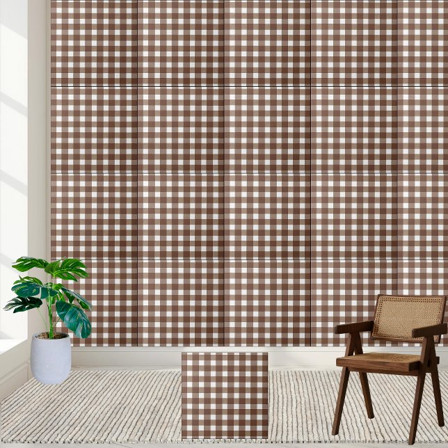 En vichy Brown et blanc À damiers carreaux (Brown and White Gingham Checkered Plaid Tile)