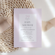 en vichy Pink Bow Baby Girl Baby shower Invitation