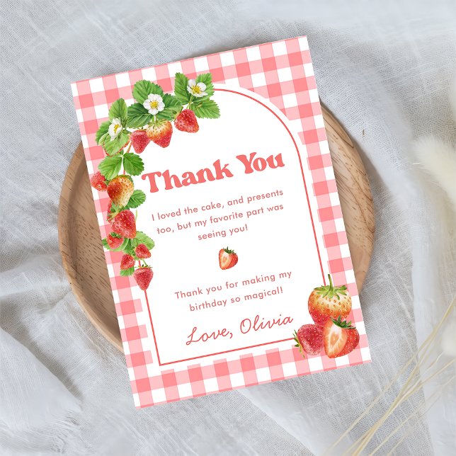 En vichy rose fraise Carte de remerciements d'anni (Créateur téléchargé)