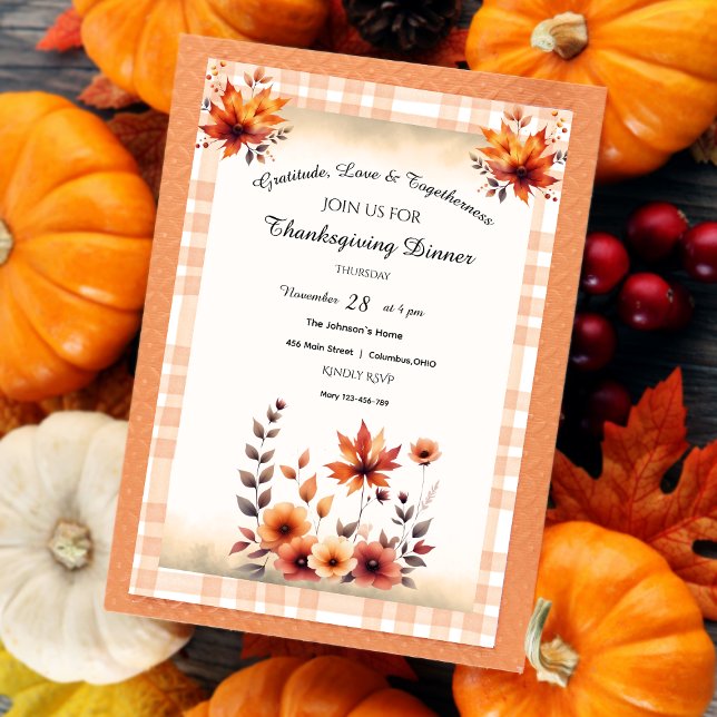 en vichy Rustique Vintage Thanksgiving Invitation (Créateur téléchargé)