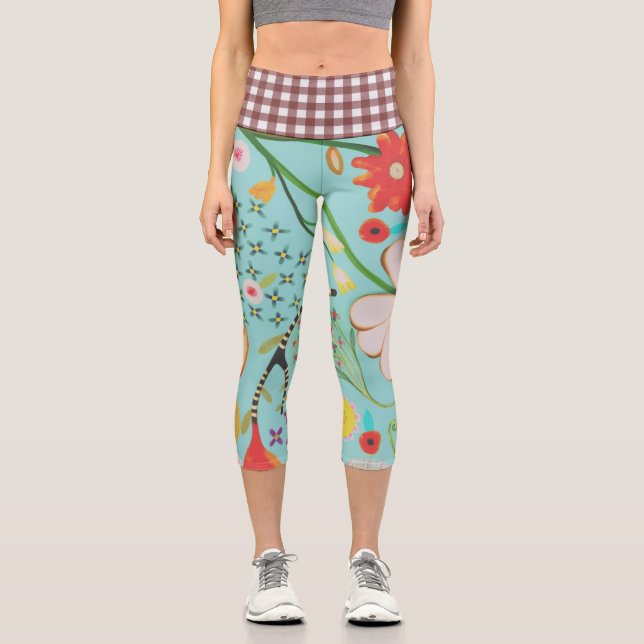 en vichy taille verte de la flore Capri Leggings (Recto)