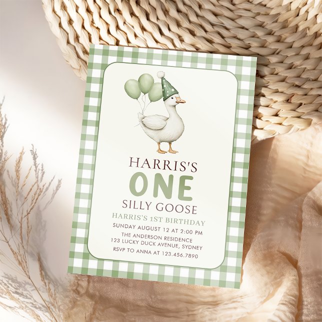 en vichy Une Oie Silly 1er Invitation Anniversaire (Créateur téléchargé)