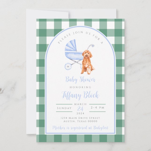 en vichy Vérifier Invitation Baby shower chien chi (Devant)