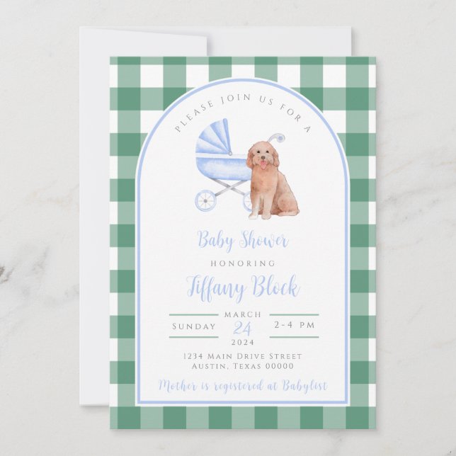 en vichy Vérifier Invitation Baby shower chien chi (Devant)