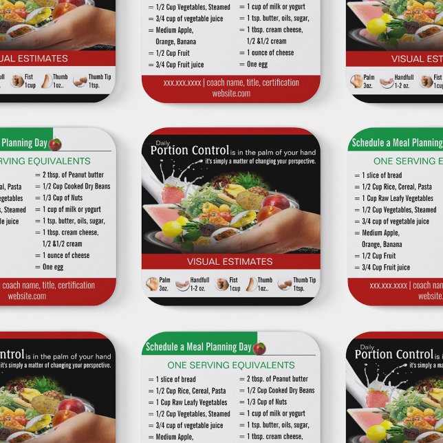 Encadrement des Cartes de visite nutritionnels (Portion Control Coaching Business Cards)