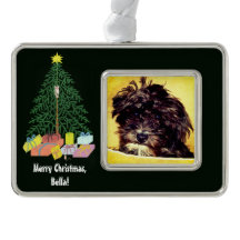 Ornement encadré de chien Schnoodle avec arbre de
